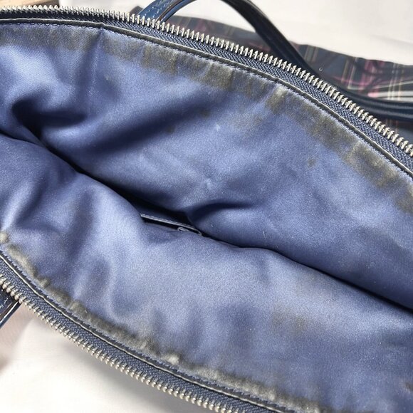 Coach Tote-Plaid-Navy Blue/Pink Mix-G1273-F20109-Large Purse-1 Zip Closure-Light - Picture 14 of 16